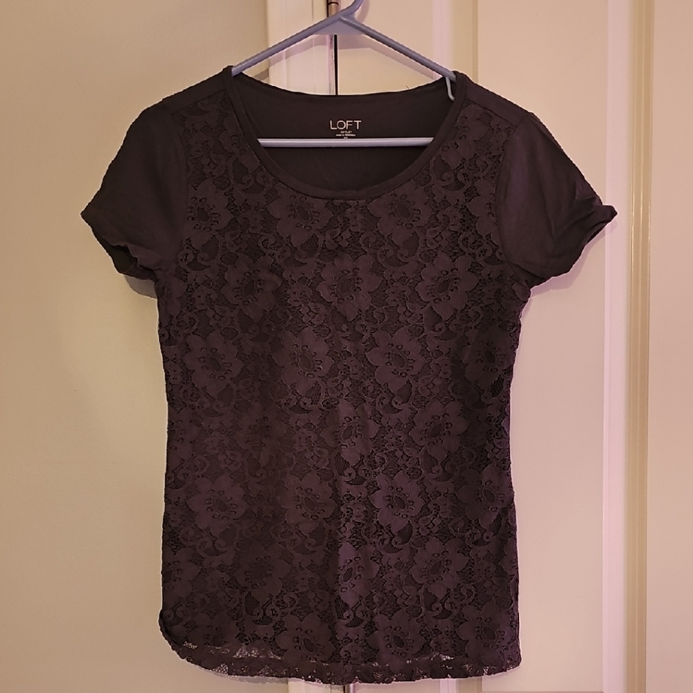 LOFT Dark Lace Floral Blouse